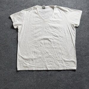 Womens Plain White Deep V-Neck Short Sleeve T-Shirt Casual Basics 2X